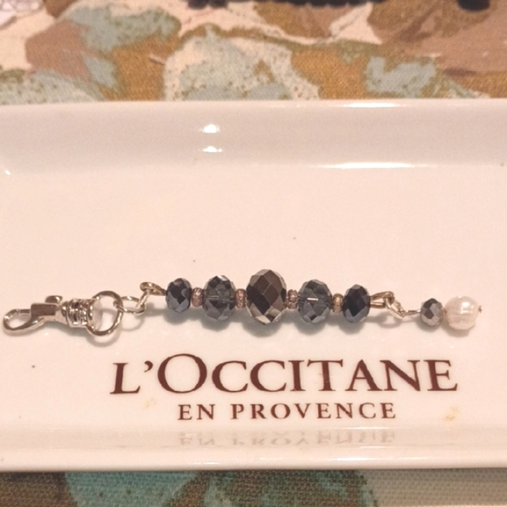 Gray and Sterling Silver 925 Beaded Charm With Genuine Freshwater Pearl